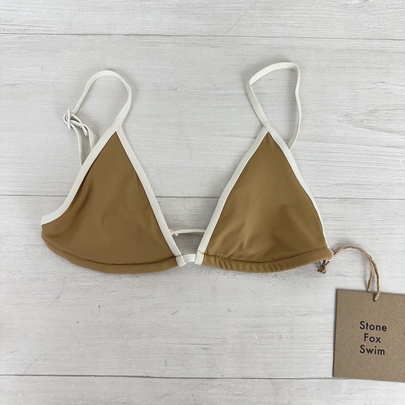 Stone Fox Swim Nomi Bikini Top Triangle Tannin Nude Retro Beach Size Small NWT - Picture 1 of 10